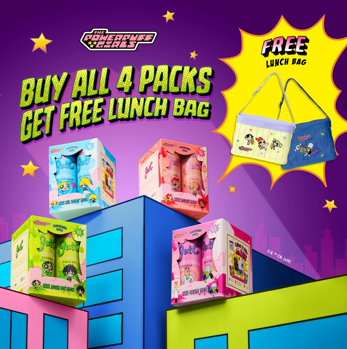 gutC & The Powerpuff Girls Mix Pack (16 x 250ml) FREE Lunch Bag