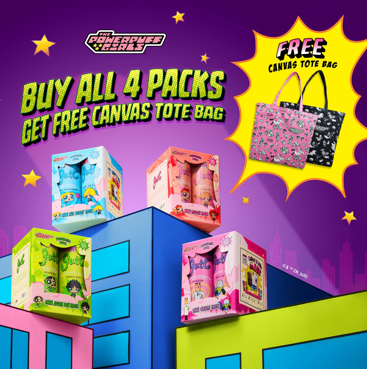 gutC & The Powerpuff Girls Mix Pack (16 x 250ml) FREE Tote Bag