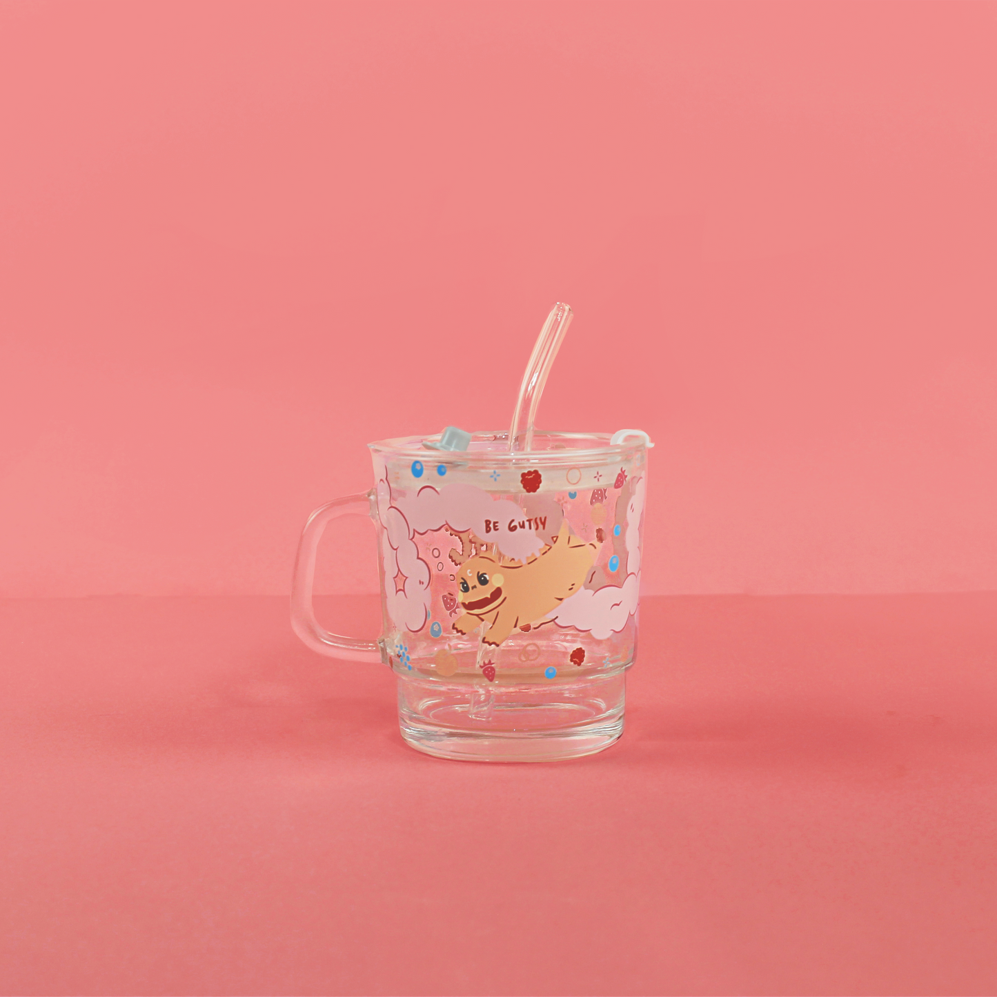 Gutzy Glass Cup with Glass Straw