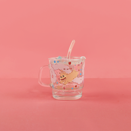 Gutzy Glass Cup with Glass Straw