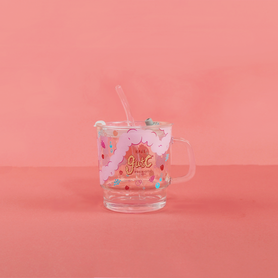 Gutzy Glass Cup with Glass Straw