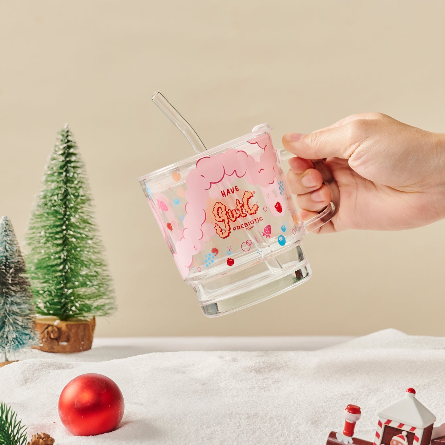 Gutzy Glass Cup with Glass Straw