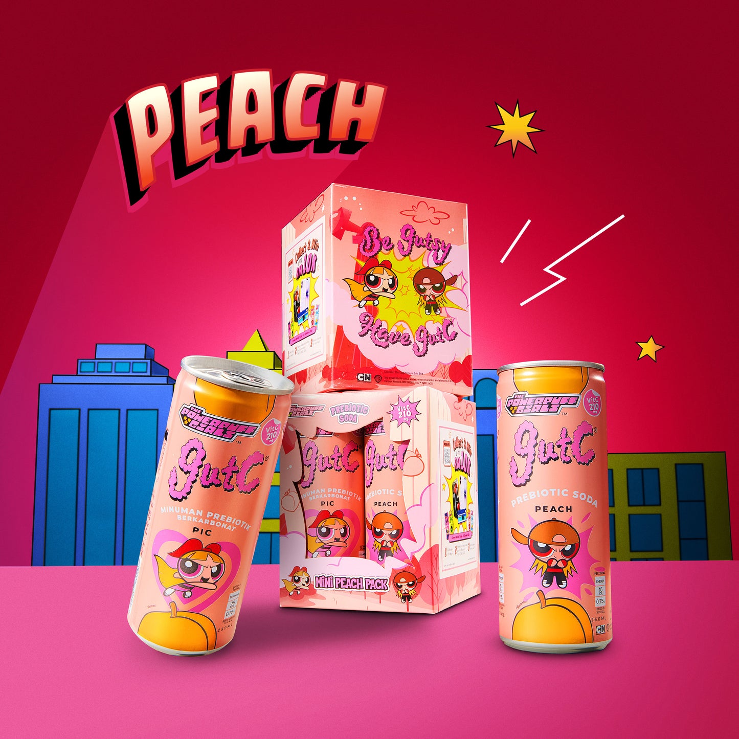 gutC & The Powerpuff Girls Double Mini Peach Pack (8 x 250ml)