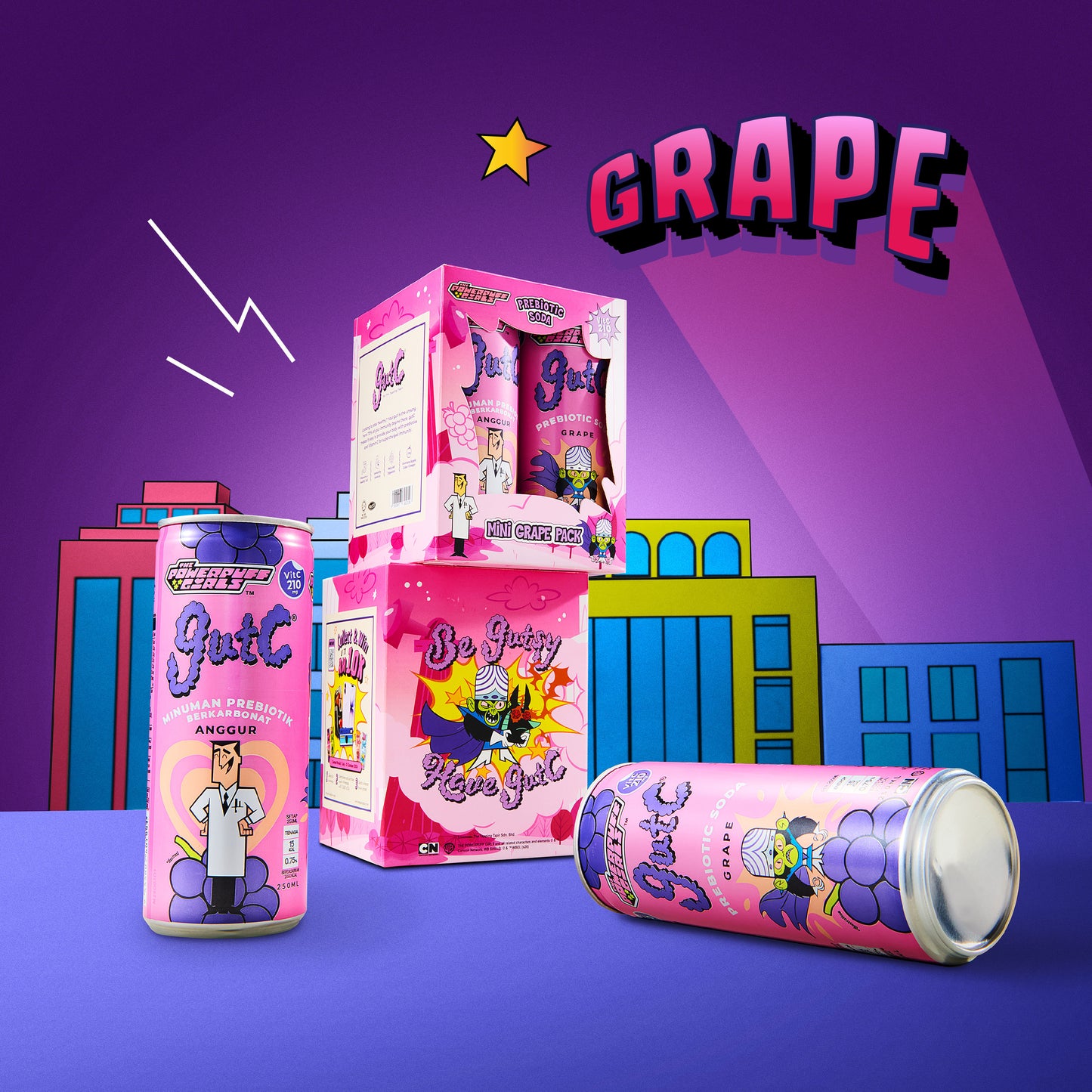 gutC & The Powerpuff Girls Double Mini Grape Pack (8 x 250ml)