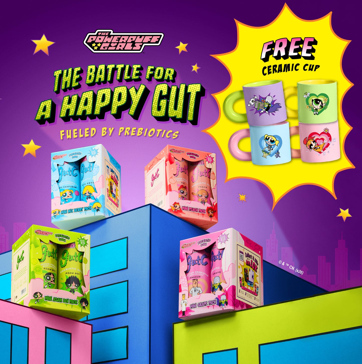 gutC & The Powerpuff Girls Mix Pack (16 x 250ml) FREE Ceramic Cup
